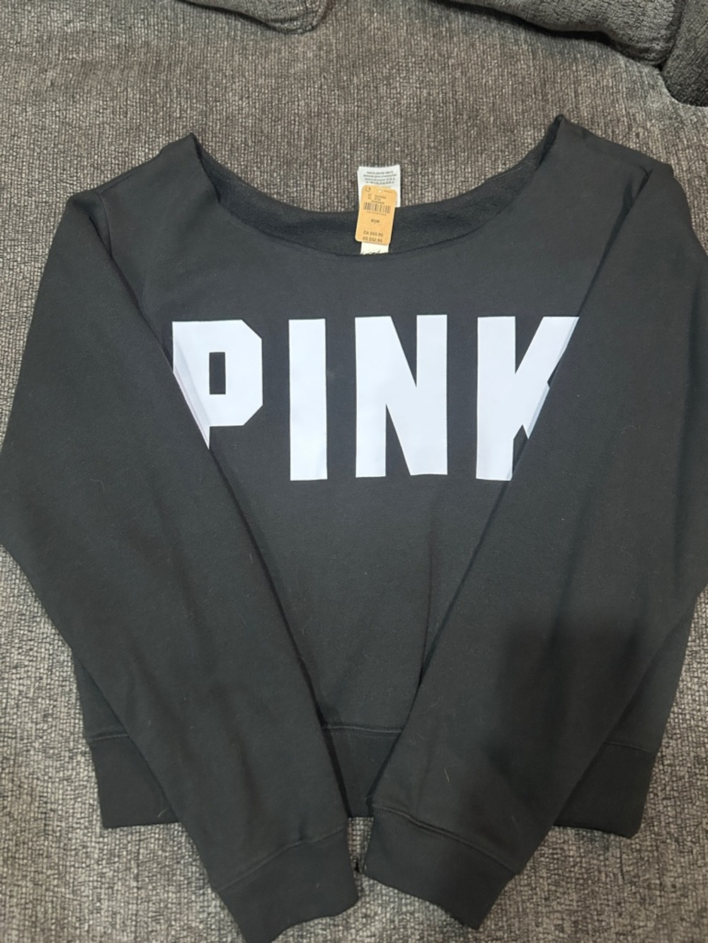 PINK Black Cropped Crewneck Sweatshirt